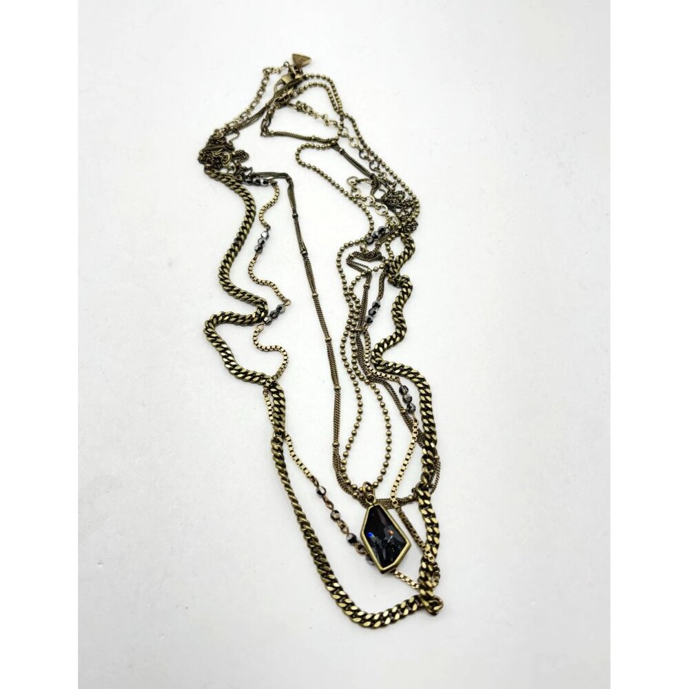 Silpada Layered Brass Necklace With Faceted Black Stone Pendant